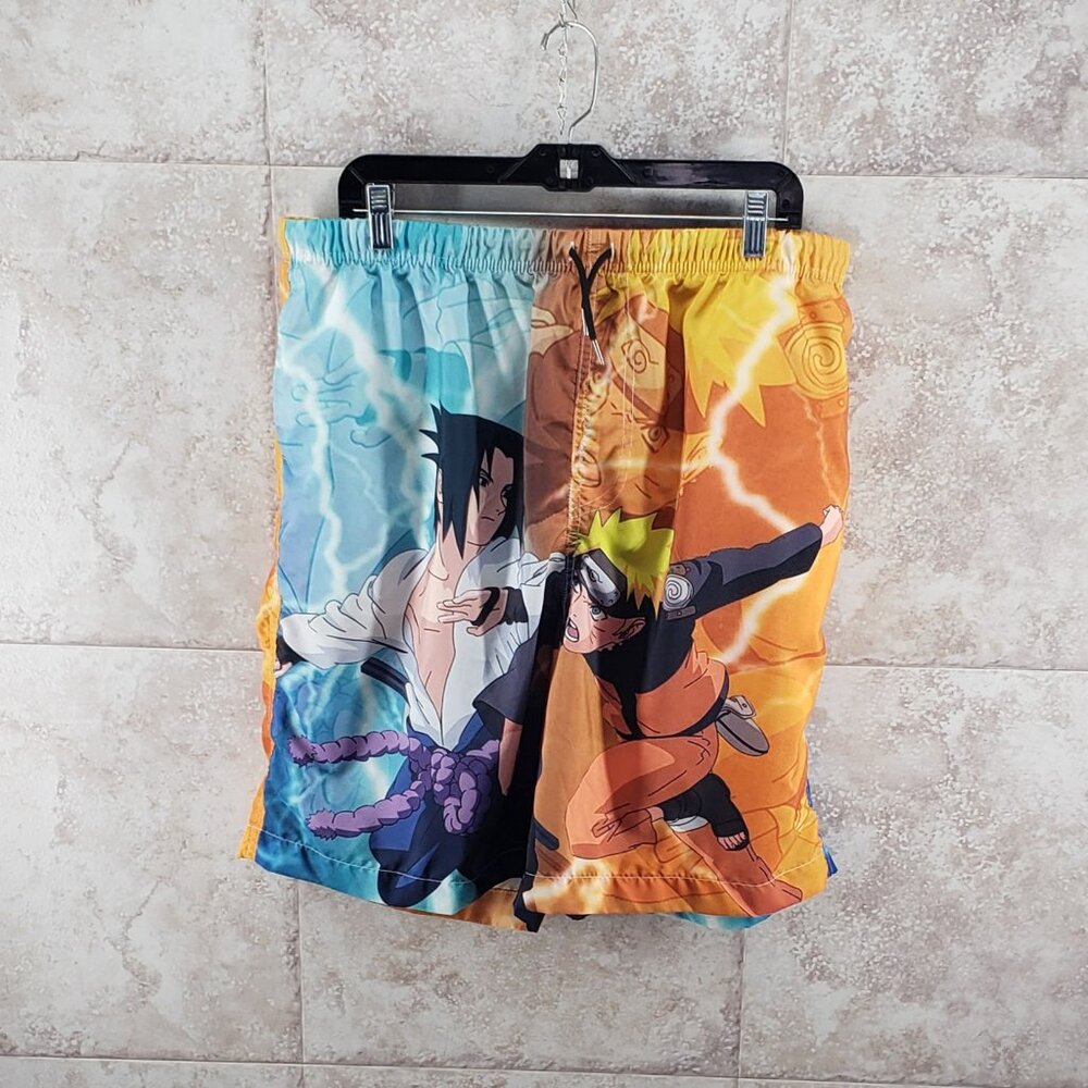 Drawstring Elastic Board Shorts Naruto Shippuden Sasuke Swim Trunks Mens Sz 2XL